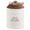 Life is Short Eat the Cookies Jar Set with Stamped Silverplate "Guilt Free" Tong