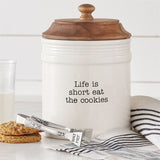 Life is Short Eat the Cookies Jar Set with Stamped Silverplate "Guilt Free" Tong