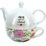 Mom You Are So Loved Floral Iridescent Tea for One 14.5 oz Teapot and 10 oz. Cup
