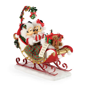 Disney Mickey and Minnie in Sleigh with Bells and Mistletoe Figurine by Department 56 Possible Dreams