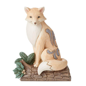 Jim Shore White Woodland Fox On Birch Log Figurine