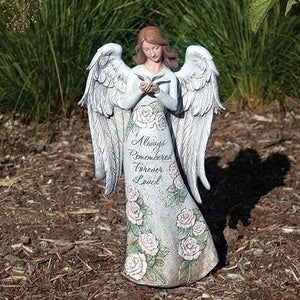 Sympathy Memorial Angel with Dove Statue Always Remembered Forever Loved 13"
