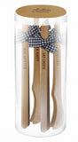 Set of 4 7" Wooden Charcuterie Tongs Set "Say Cheese, Bon Appetit, Pick Happy, Guilt Free"