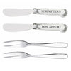 Set of 4 5" Cheese Spreaders & Forks "Scrumptious, Bon Appetit"