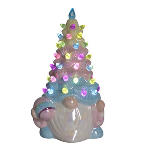 7.25" Light Up Ceramic Easter Gnome Tree
