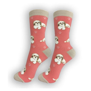 Tan & White Shi Tzu Dog Happy Tails Socks