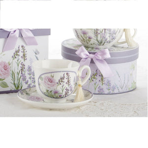 Porcelain Tea Cup & Saucer Lavender Rose in Gift Box