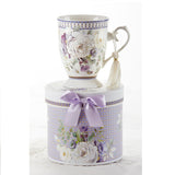 Porcelain Tea Mug Purple Elegance in Gift Box