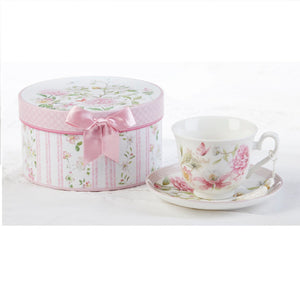 Porcelain Tea Cup & Saucer Pink Peony in Gift Box