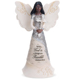 6.5" Ebony Angel Holding Cross with God All Things Are Possible Figurine