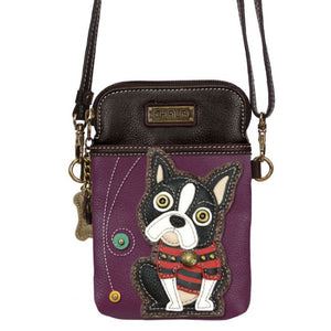 Chala Cellphone Crossbody Handbag Purple Boston Terrier