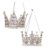 Royal Splendor Silver Crown Ornament with Purple Gemstone and Pearls