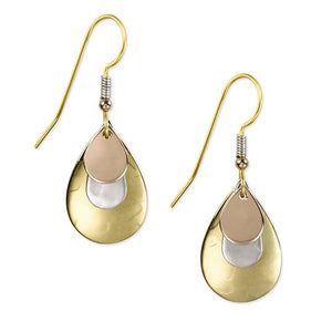 Silver Forest Earrings Gold White Layered Tear Drop