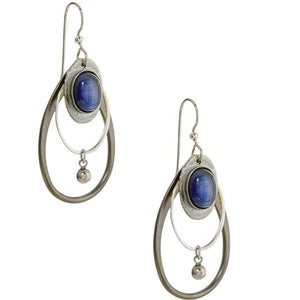 Silver Forest Blue Stone Double Teardrop Earrings