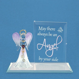 May There Always Be An Angel By Your Side with Purple Heart Crystal Glass Figurine