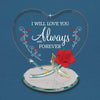 Love You Always and Forever Heart Plaque with Red Rose Glass Figurine