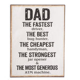 Dad Metal Wall Plaque - Fastest, Best, Cheapest, Strongest, Most Generous