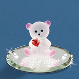 I Love You Frosted White and Pink Bear with Red Crystal Heart with White Hearts Glass Figurine