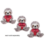 7.5" Sloth with Red Heart Love Messages Stuffed Plush Animal