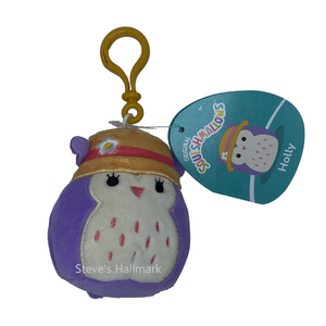 Squishmallow Holly the Purple Owl with Sun Hat 3.5" Clip Stuffed Plush by Kelly Toy