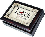 Love You More Italian Style Burlwood Finish with Decorative Inlay Jewelry Music Box Plays All You Need Is Love