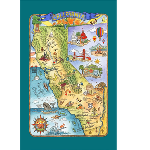 California Adventure Destinations Map Cotton Tea Towel