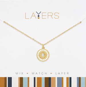 Gold White Starburst Coin Layers Necklace