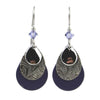 Silver Forest Earrings Silver Filigree on Black Teardrop with Purple Bead
