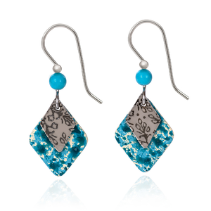 Silver Forest Earrings Diamond Duo with Teal Bead