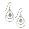 Silver Forest Earrings Silver Layered Oval Teardrop with Pearl Bead