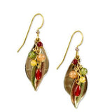 Silver Forest Earrings Gold Fall Color Beads on Teardrop