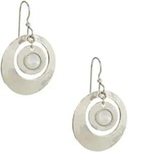 Silver Forest Hammered Ring White Center Earrings