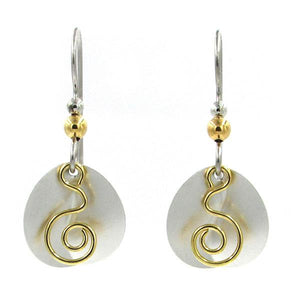 Silver Forest Earrings Gold Coil on White Circle