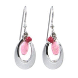 Silver Forest Earrings Silver Pink Bead in Open Teardrop