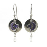 Silver Forest Earrings Silver Purple Moon Star with Bead
