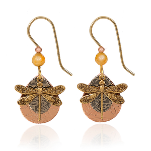 Silver Forest Earrings Gold Dragonfly on Layered Shapes Drop