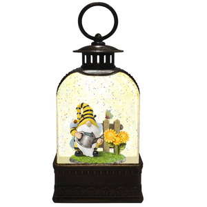 Bee Gnome with Watering Can Glitter Lantern
