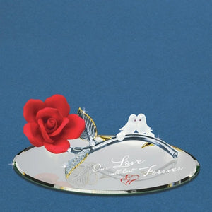 Our Love Will Last Forever Red Rose with Frosted White Doves Glass Figurine