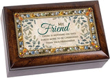 My Friend Cherished True Friendship Jeweled Amber Earth Tone Petite Music Box Plays That's What Friends are for 