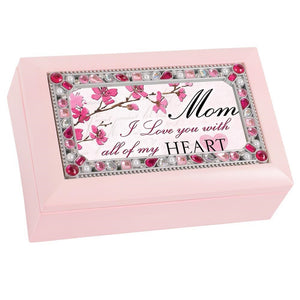 Mom I Love You Pink Jeweled Music Jewelry Keepsake Box
