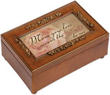 Mom Your Love Means World to Me Woodgrain Embossed Jewelry Music Box Plays Wind Beneath My Wings 
