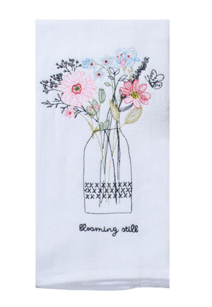 Blooming Still Flower Vase Embroidered Dual Purpose Terry Towel