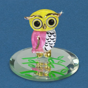 22Kt Gold Trimmed Little Owlet in Yellow Pink and White Glass Figurine