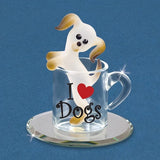 I Love Dogs Frosted Puppy in a Cup with Black Crystals Glass Figurine