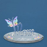 I Love You, Mom with Rainbow Butterfly and Pink Crystals Glass Figurine