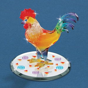 Sunrise Rooster with Blue Crystal Eyes Glass Figurine