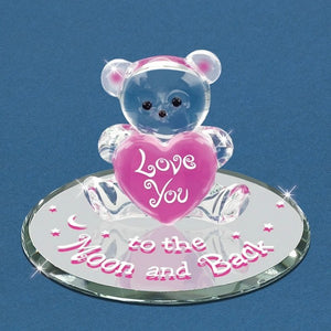Love You To the Moon and Back Bear with Pink Heart Glass Figurine