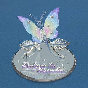 Believe in Miracles Rainbow Butterfly with Crystals Glass Figurine