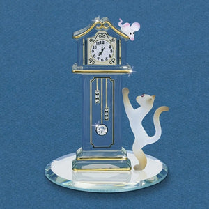 Hickory Dickory Clock Cat Chasing Mouse Glass Figurine