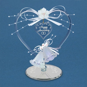 Happy Anniversary Bells Enclosed in Heart Glass Figurine